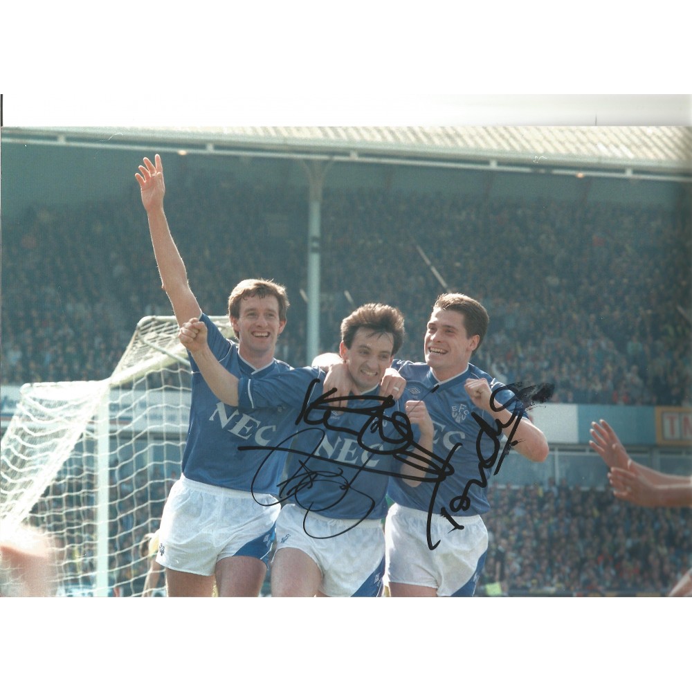 Kevin Sheedy,Tony Cottee and Pat Nevin triple Everton Signed 10 x 8 inch football photo. Kevin Sheedy,Tony Cottee and Pat Nevin triple Everton Signed 10 x 8 inch football photo.