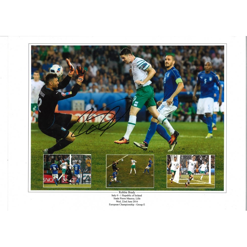 Robbie Brady Italy goal Ireland Signed 16 x 12 inch football photo. Robbie Brady Italy goal Ireland Signed 16 x 12 inch football photo.