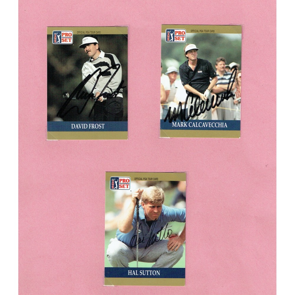 Mark Calcavecchia Hal Sutton & David Frost Signed PGA PRO SET Trading Cards