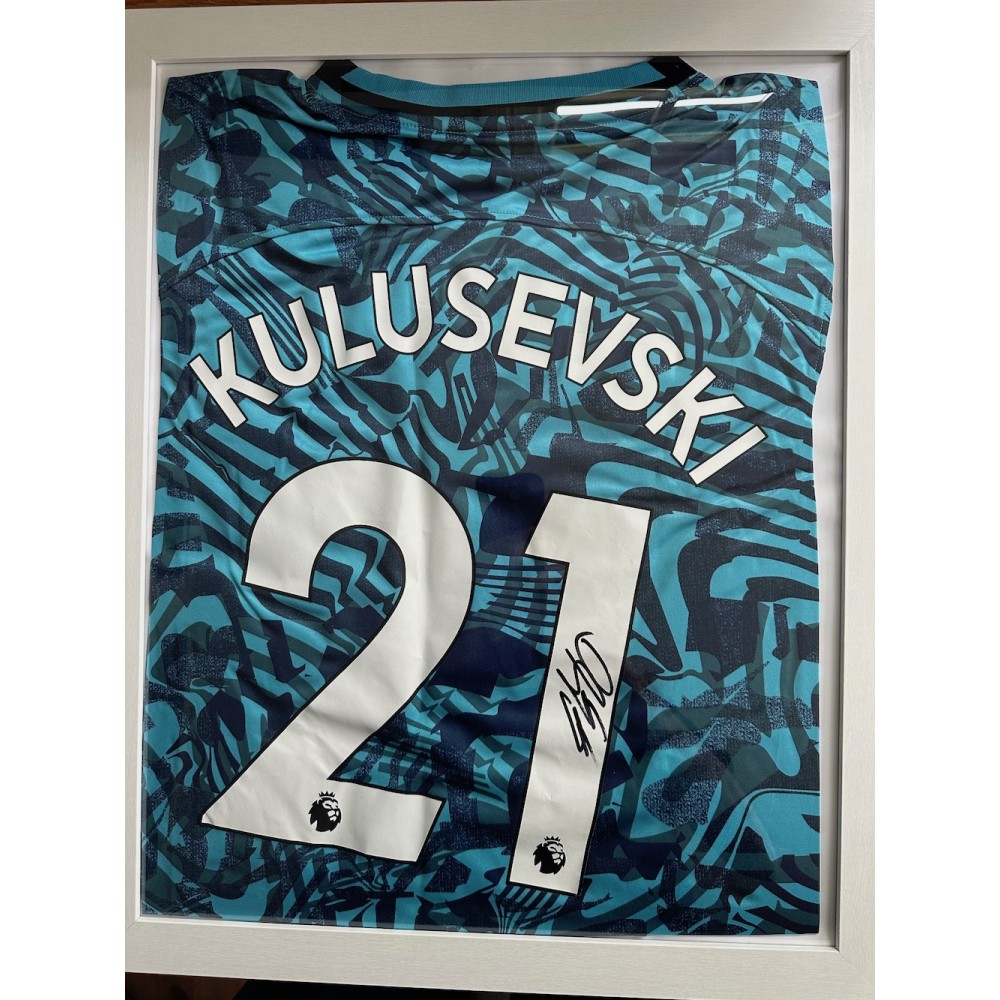 Dejan Kulusevski Autograph Signed Tottenham Hotspur Away Framed Football Shirt Dejan Kulusevski Autograph Signed Tottenham Hotspur Away Framed Football Shirt