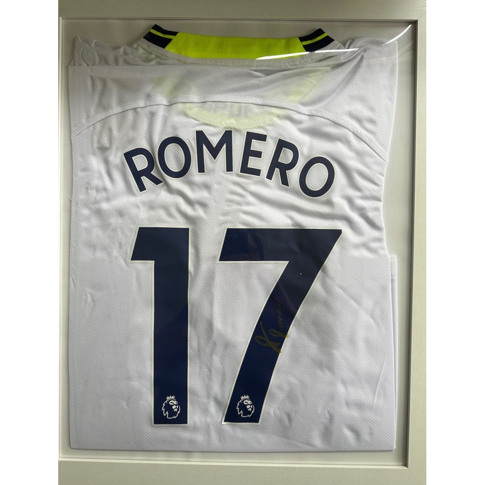 Cristian Romero Autograph Signed Tottenham Hotspur Framed Football Shirt Cristian Romero Autograph Signed Tottenham Hotspur Framed Football Shirt