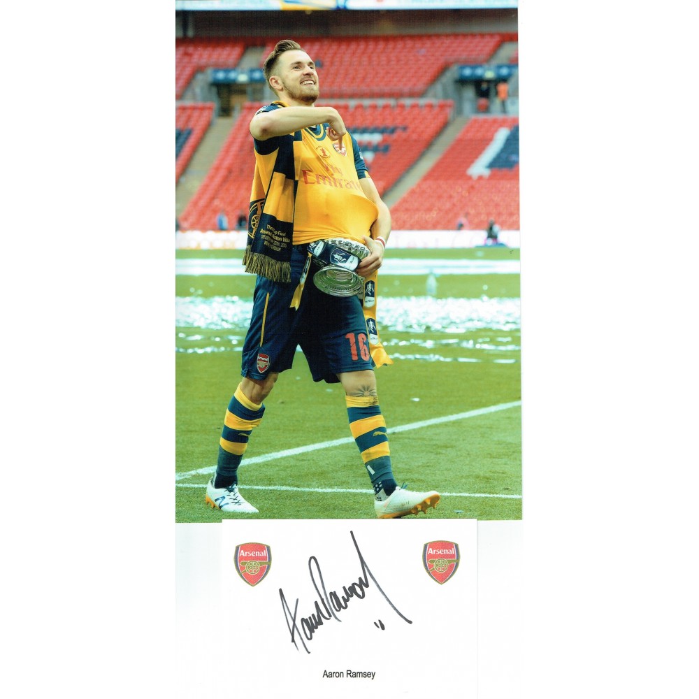 Aaron Ramsey Signed Arsenal Card Together With An 8x12 FA Cup Final Photograph Aaron Ramsey Signed Arsenal Card Together With An 8x12 FA Cup Final Photograph