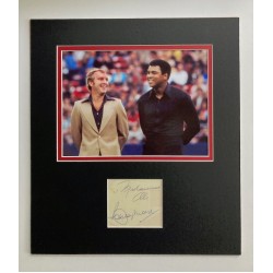 Muhammad Ali & Bobby Moore Dual Signed Mounted Display