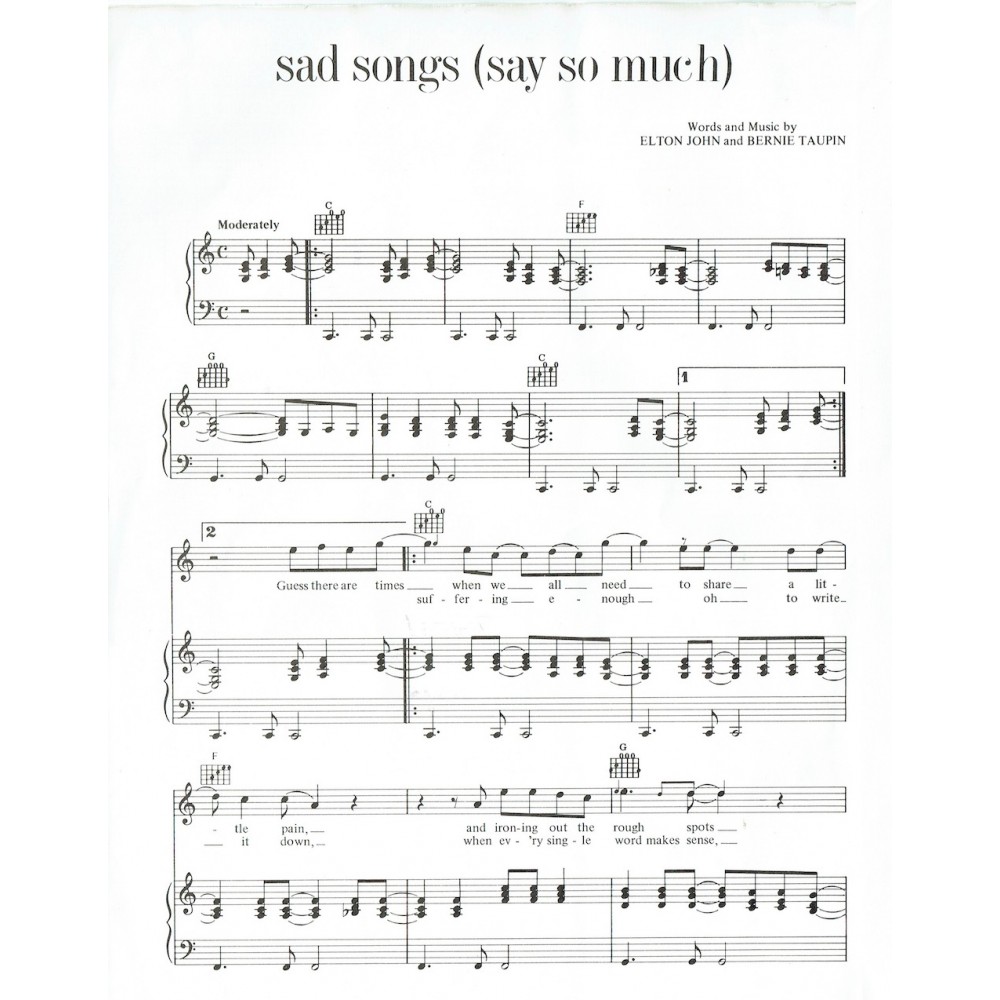 Elton John Signed Sad Songs (Say So Much) Sheet Music 