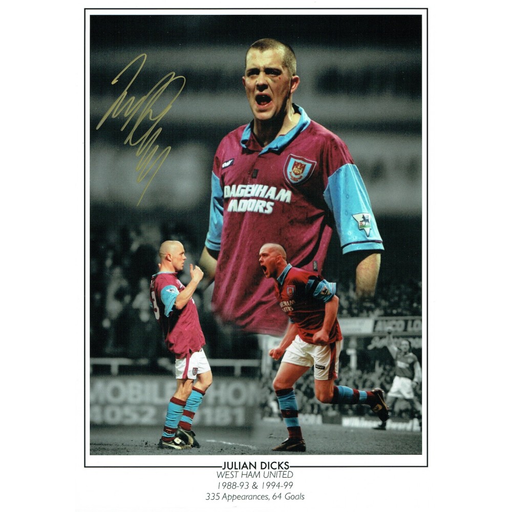 Julian Dicks Signed 16 x 12 Inch West Ham Montage Football Photograph Julian Dicks Signed 16 x 12 Inch West Ham Montage Football Photograph