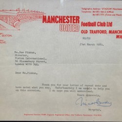 Matt Busby TLS Dated 21/3/80 On Headed Paper of Manchester United Football Club Matt Busby TLS Dated 21/3/80 On Headed Paper of Manchester United Football Club