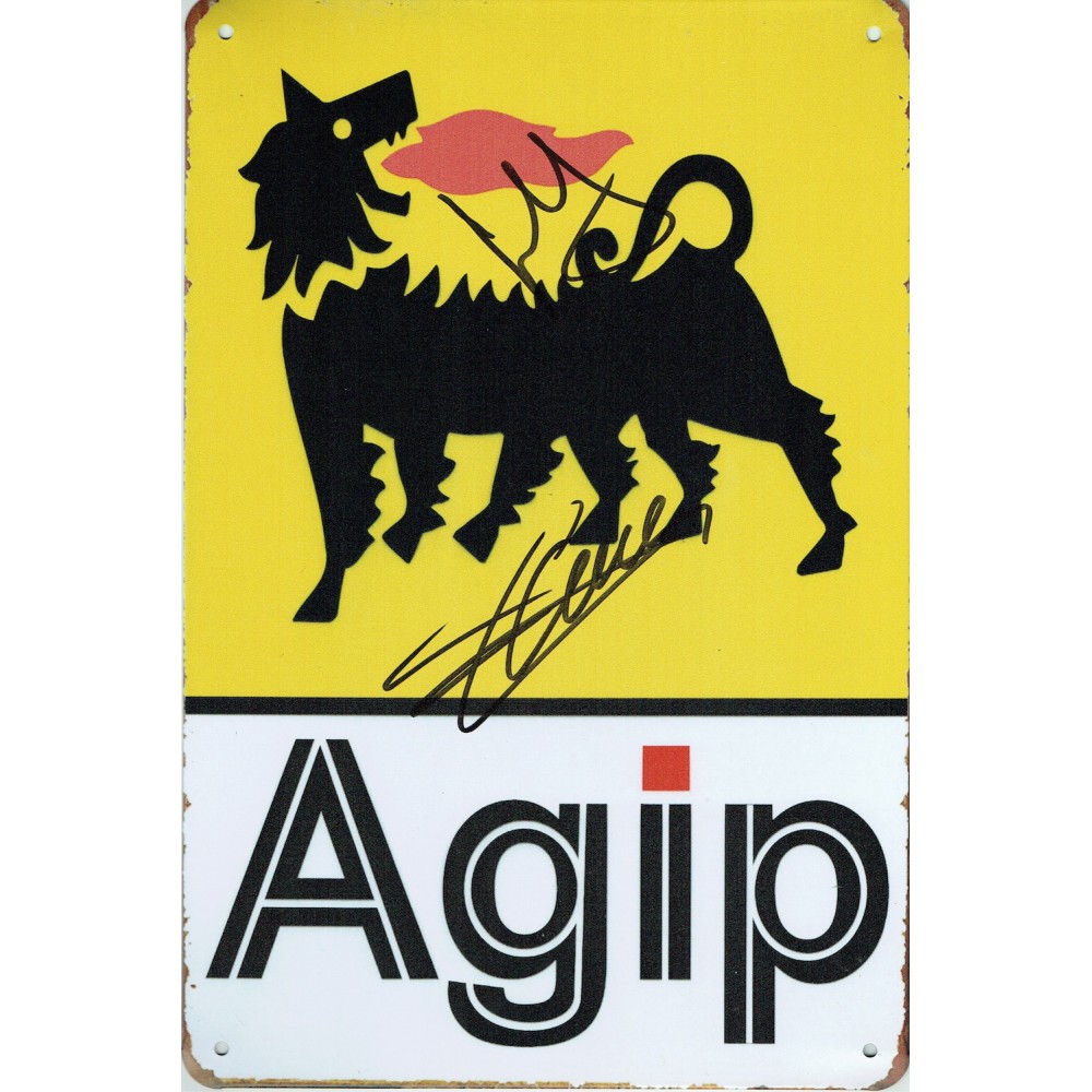 F1 Charles Leclerc, Carlos Sainz Signed Agip Reproduction Metal Sign F1 Charles Leclerc, Carlos Sainz Signed Agip Reproduction Metal Sign