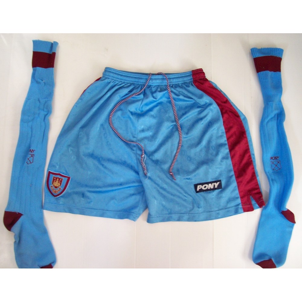 Tony Cottee 1990's West Ham Worn Away Kit Pony Shorts & Socks Tony Cottee 1990's West Ham Worn Away Kit Pony Shorts & Socks