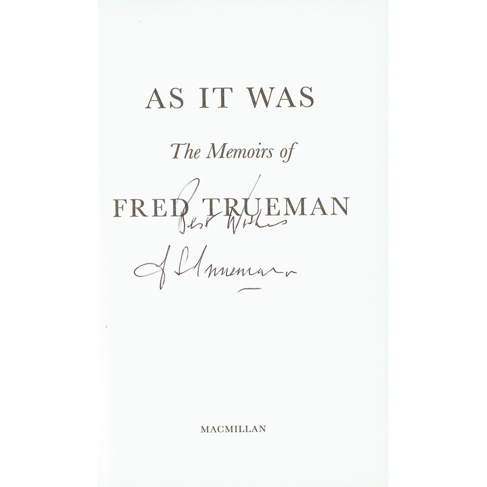 Fred Trueman Autographed 'AS IT WAS The Memoirs of FRED TRUEMAN' Hardback Cricket Book