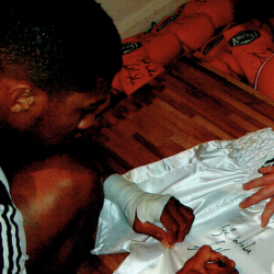 Boxing Anthony Joshua AMPRO Trunks Signed on the 16th February 2015 At Our Exclusive Signing Session. Boxing Anthony Joshua AMPRO Trunks Signed on the 16th February 2015 At Our Exclusive Signing Session.