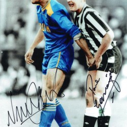 Vinnie Jones and Paul Gascoigne Dual Signed 16x12 Ball Squeeze Football Photograph