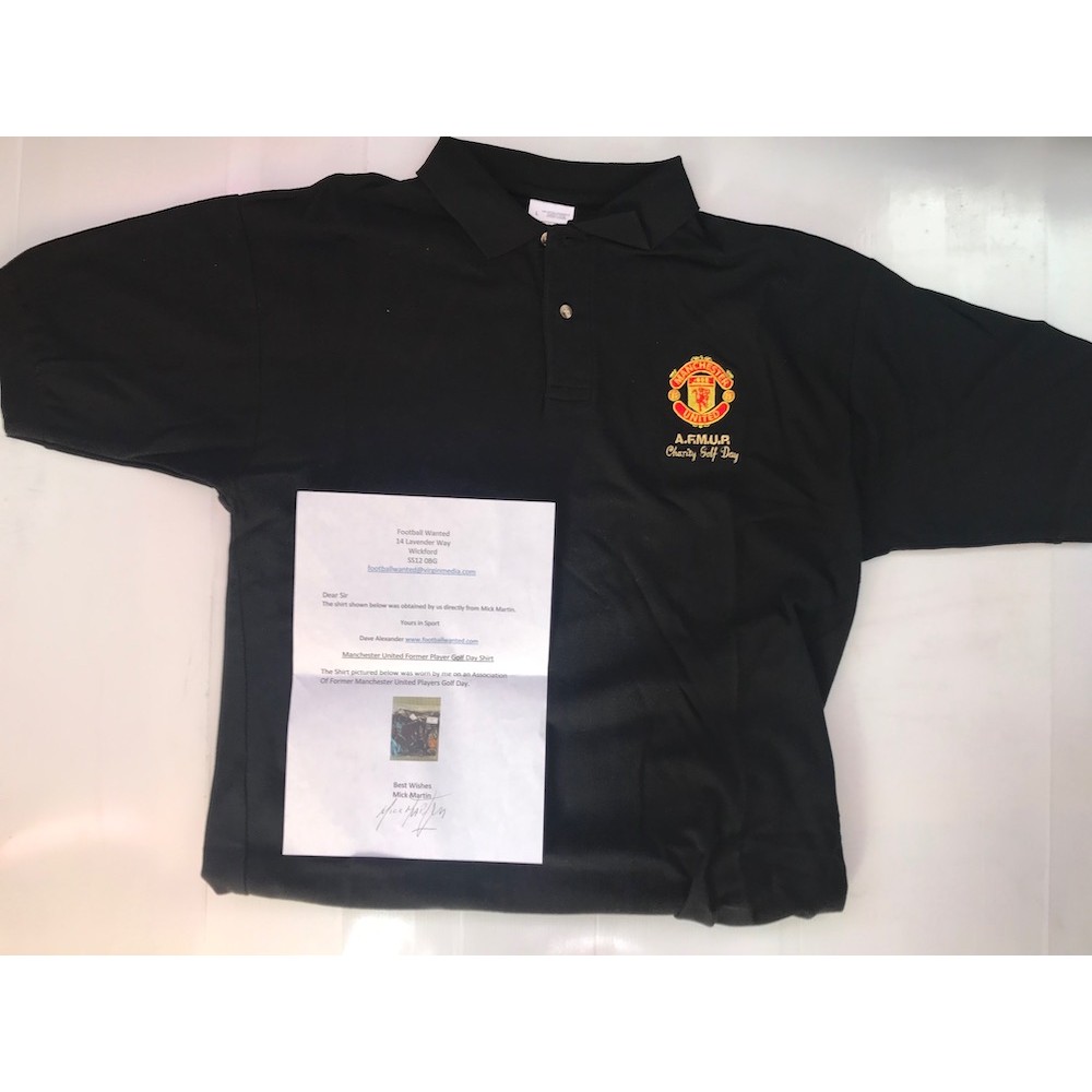 Mick Martin Worn Manchester United Football Player Charity Golf Day Shirt With COA Signed by Mick Martin Mick Martin Worn Manchester United Football Player Charity Golf Day Shirt With COA Signed by Mick Martin