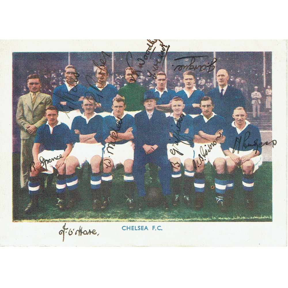 Chelsea 1938/39 Multi Signed By 11 Sherman's Pools Searchlight on Famous Teams Football Card Chelsea 1938/39 Multi Signed By 11 Sherman's Pools Searchlight on Famous Teams Football Card