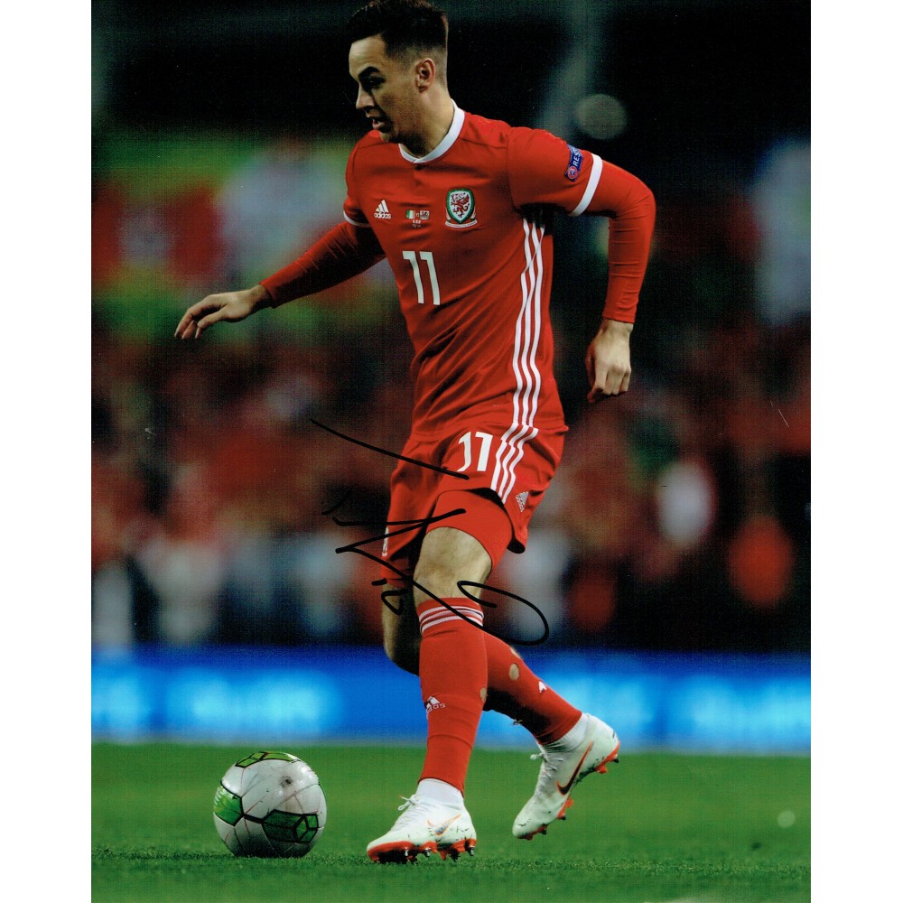 Tom Lawrence Signed Wales 10 x 8 Inch Football Photograph
