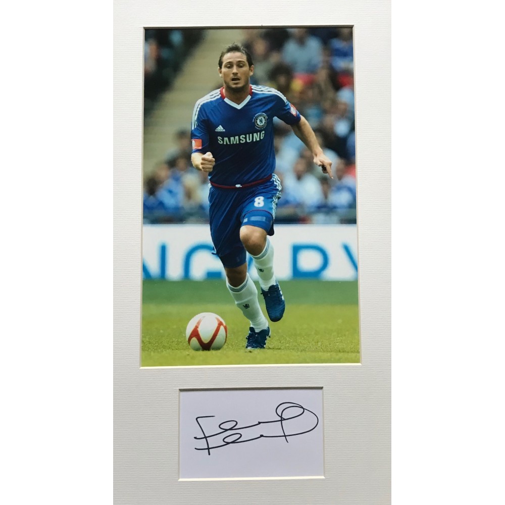 Frank Lampard Signed Card With Chelsea Mounted Football Photograph Frank Lampard Signed Card With Chelsea Mounted Football Photograph