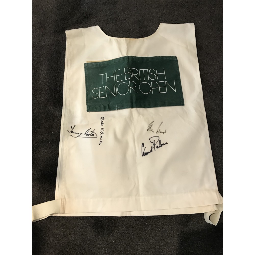 Golf Gary Player Arnold Palmer Multi Signed Used Caddie's Tabard From a British Senior Open Golf Champion Golf Gary Player Arnold Palmer Multi Signed Used Caddie's Tabard From a British Senior Open Golf Champion