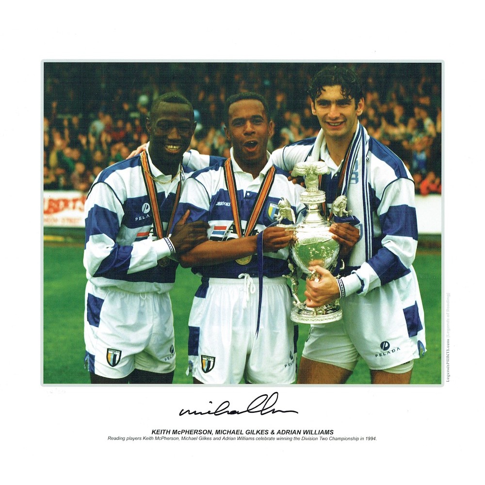 Michael Gilkes Signed 14 x 12 Reading 1994 Division Two Championship Football Photograph
