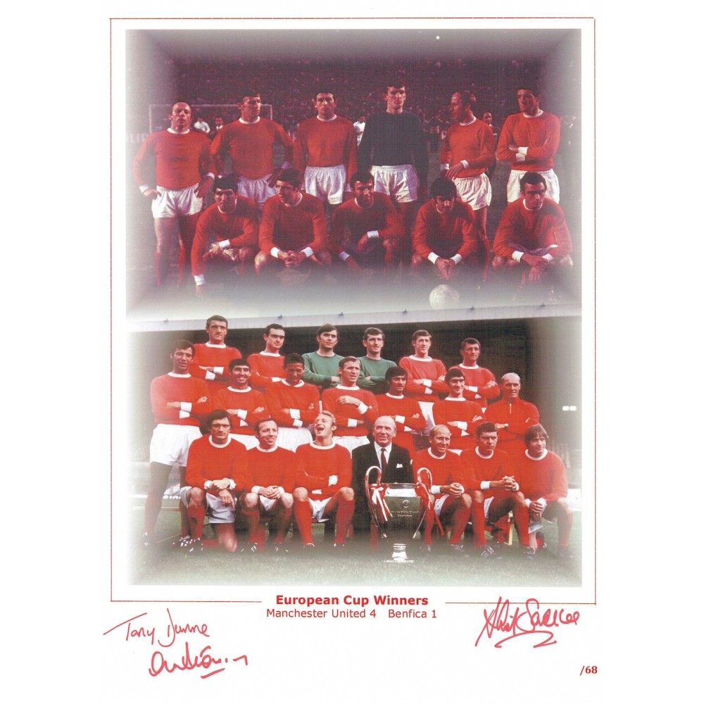 Manchester Utd 1968 European Cup Signed by Alex Stepney, John Aston, Tony Dunne 16x12 Inch Print Manchester Utd 1968 European Cup Signed by Alex Stepney, John Aston, Tony Dunne 16x12 Inch Print