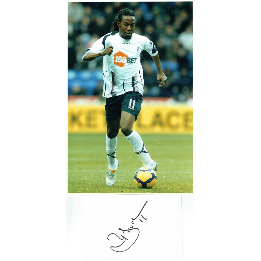 Ricardo Gardner Signed Index Card Together With 8x12 Inch Bolton Wanderers Football Photograph