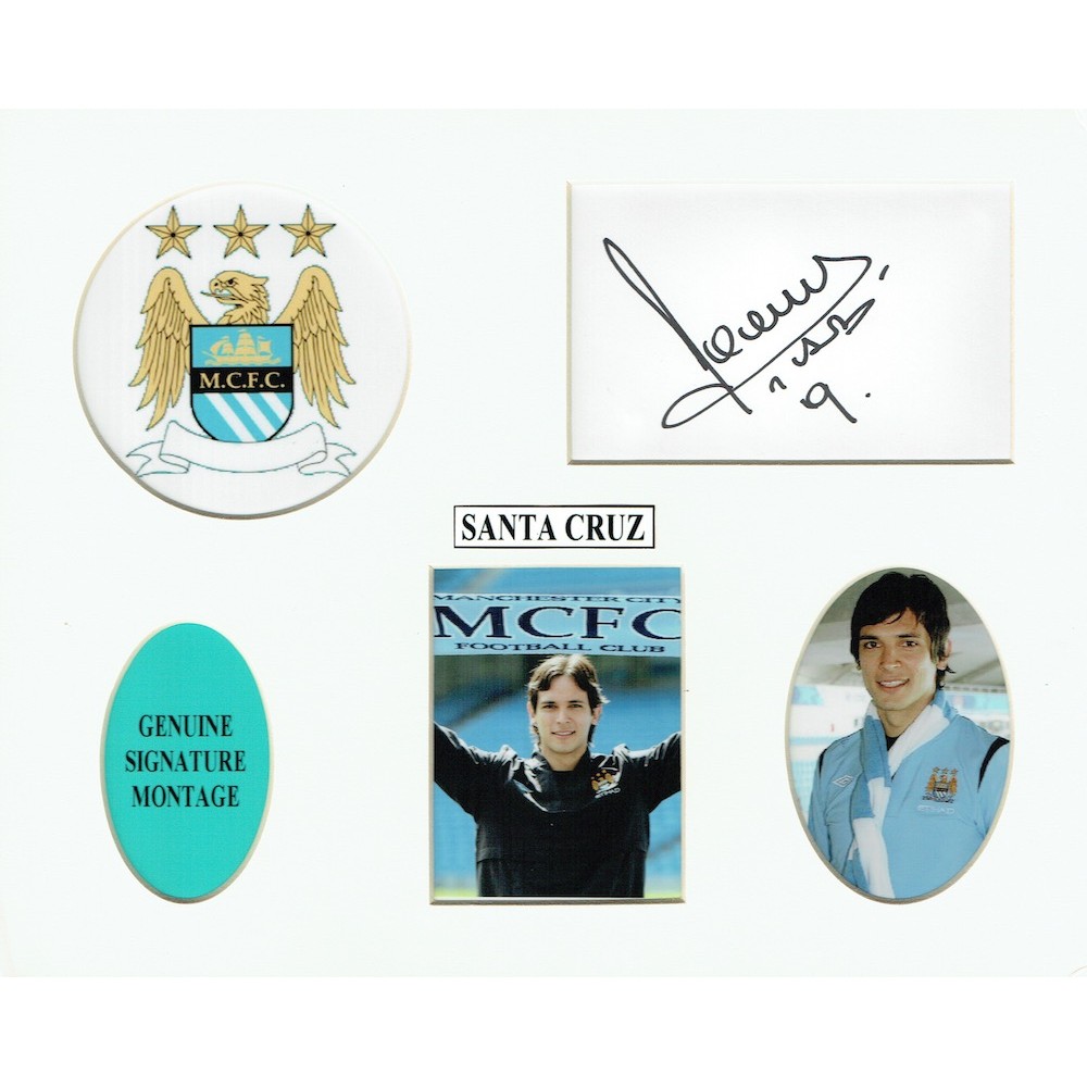 Roque Santa Cruz Signed Manchester City Montage Football Mounted Display