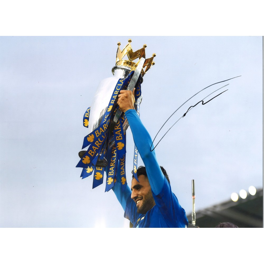 Riyad Mahrez Leicester City Signed 16 x 12 inch football photo. Riyad Mahrez Leicester City Signed 16 x 12 inch football photo.