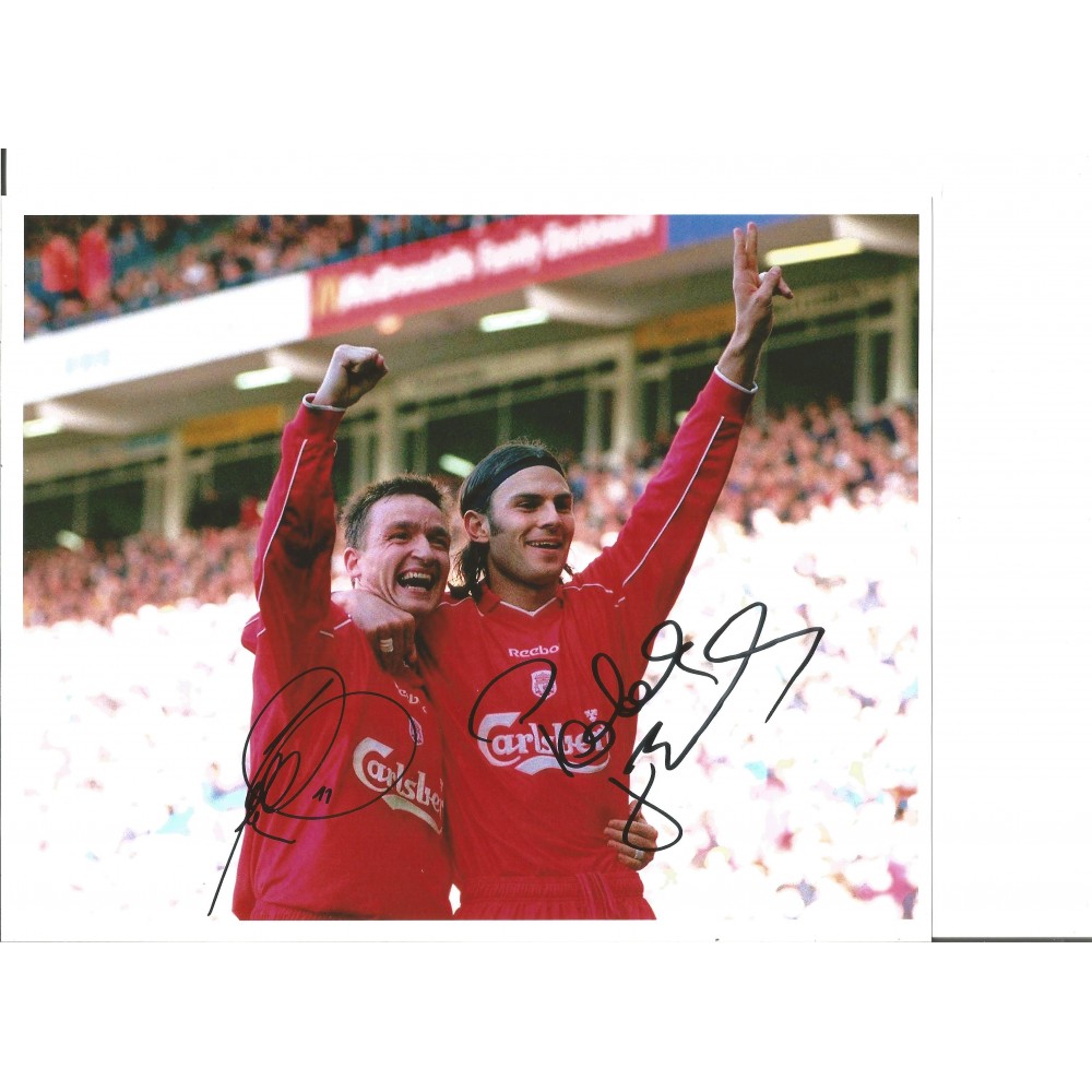 Patrick Berger and Vladimir Smicer Liverpool Signed 10 x 8 inch football photo. Patrick Berger and Vladimir Smicer Liverpool Signed 10 x 8 inch football photo.