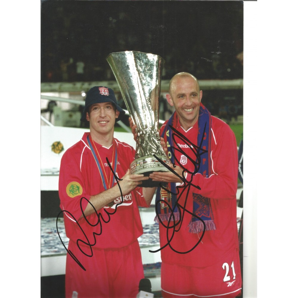 Robbie Fowler and Gary Mcallister Liverpool Signed 12 x 8 inch football photo. Robbie Fowler and Gary Mcallister Liverpool Signed 12 x 8 inch football photo.