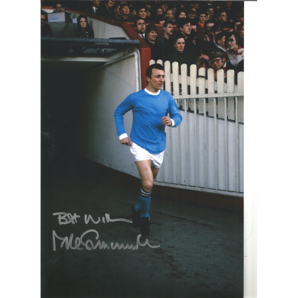 Mike Sumerbee Manchester City Signed 10 x 8 inch football photo.