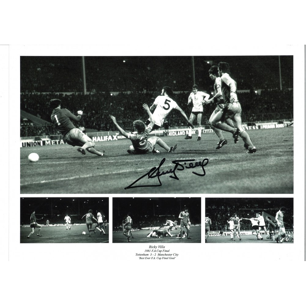 Ricky Villa Wembley Goal Tottenham Signed 16 x 12 inch football photo. Ricky Villa Wembley Goal Tottenham Signed 16 x 12 inch football photo.