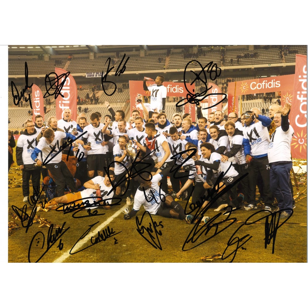 Brugge multi signed 16 x 12 colour football photo. Brugge multi signed 16 x 12 colour football photo.