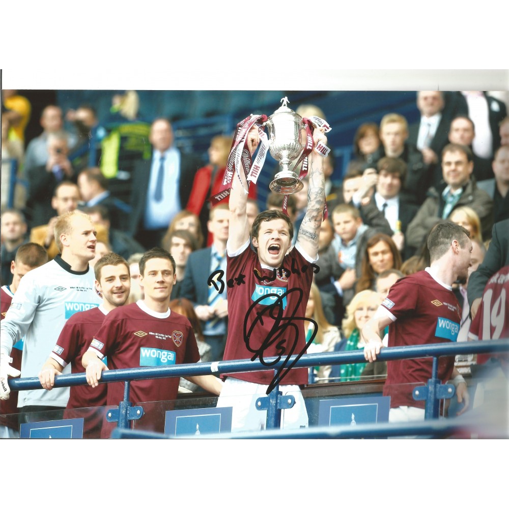 Darren Barr Hearts Signed 12 x 8 inch football photo.