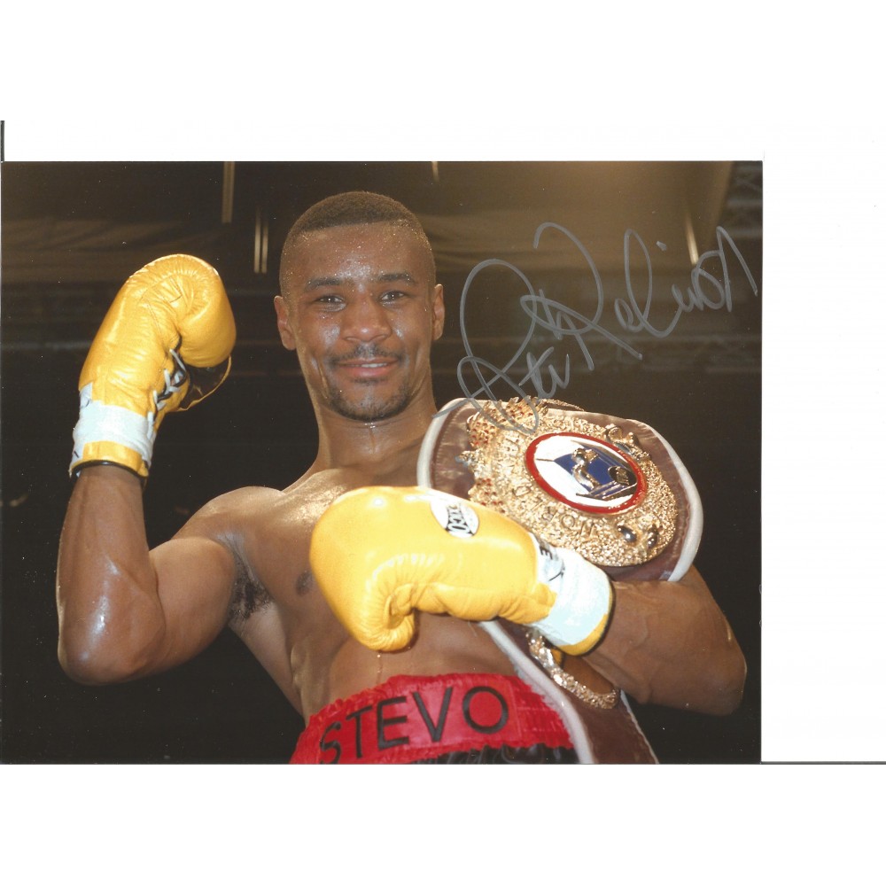 Boxing Steve Robinson 10x8 Signed Colour Photo Pictured Celebrating After One Of His World Title Victories